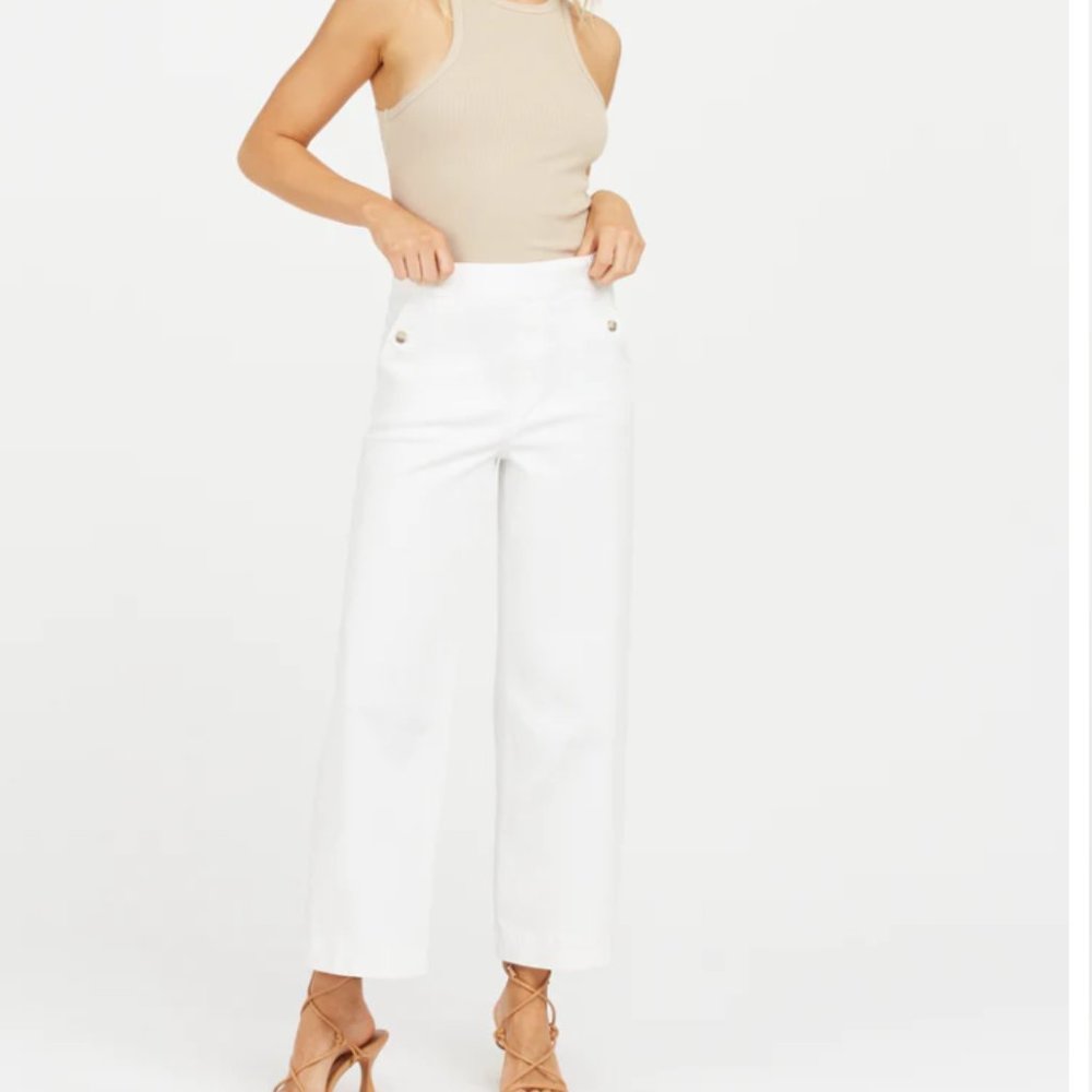 Spanx White Stretch Twill Cropped Wide Leg Pant petite